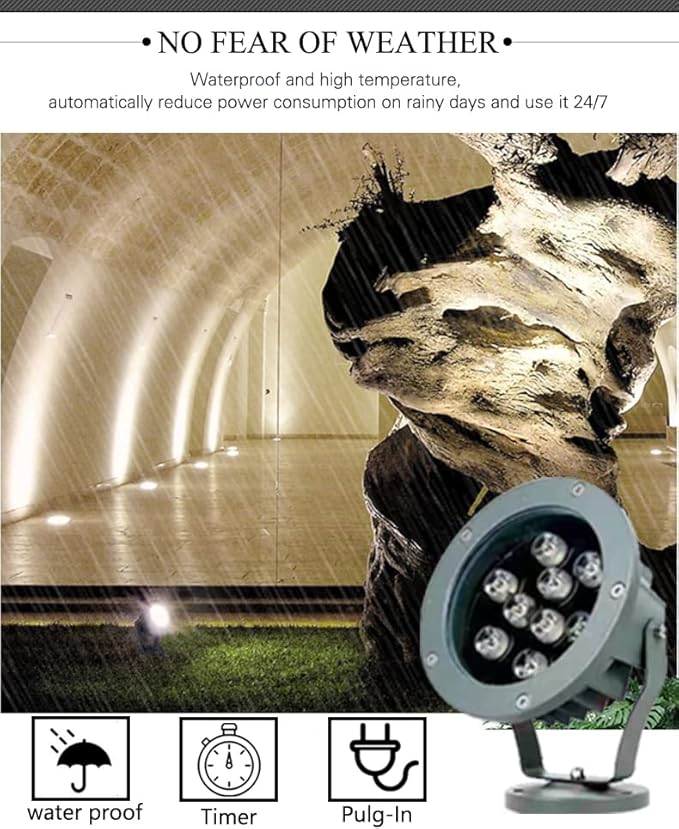 Kiven LED Landscape Plug-in Down Light with Timer Function 9W Outdoor Waterproo LED Christmas Decorative Spotlight Lamp 110V with Plug for Indoor Outdoor Yard Step Wall Lighting (Warm White)