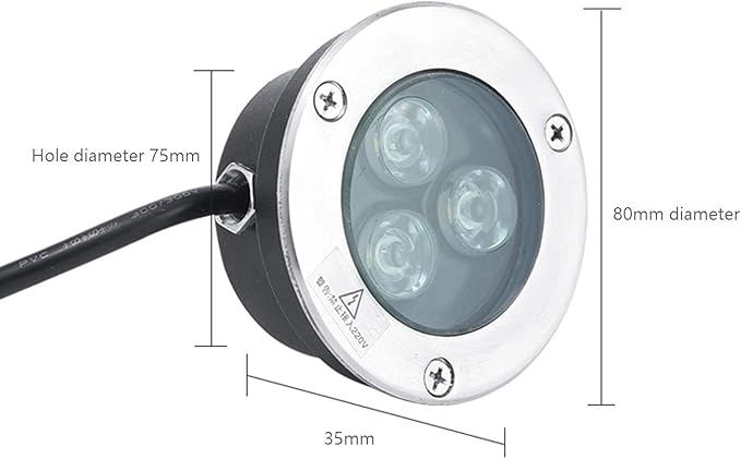 Outdoor Buried Lights Spotlight Low Voltage Landscape Lights IP67 Waterproof Ultra-Thin Recessed Ground Light Floor Lamp(Warm Light3W-(AC85-265V))