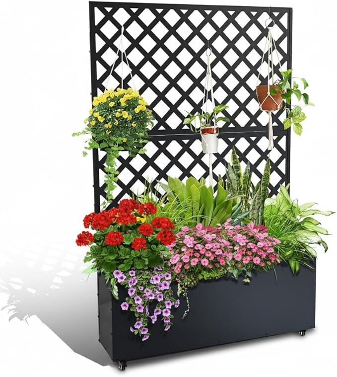 Metal Raised Garden Bed with Trellis Vegetable and Flower Garden Boxes Planter Box with Wheels for Climbing Plants Vegetable Outdoor Indoor 72.83x46.46x11.81