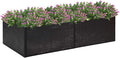 Large Rectangular Outdoor Garden Planter Raised Bed Black 61.8x61.8x15.7in with Steel Frame Synthetic Rattan for Flowers Plants on Patio Terrace Balcony