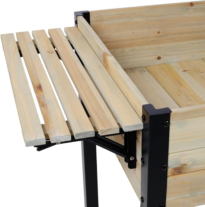 LICOME Wood Raised Planter BoxPlanters for Outdoor PlantsElevated Herbs Vegetables Flowers Great Patio Deck Balcony (Black+Natural + Wood)