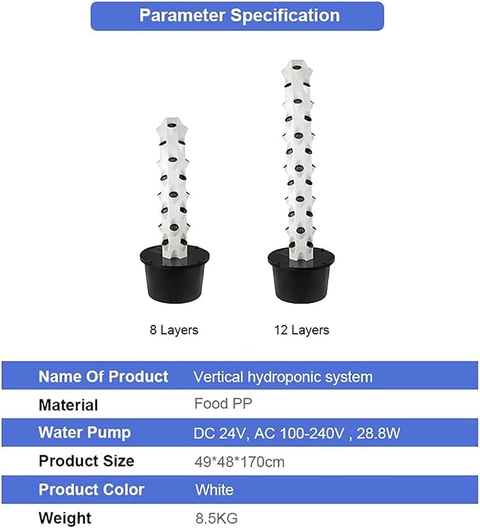 Hydroponics Growing System 32/48 Pods Vertical Hydroponics Tower Aeroponics Growing Kit Smart Garden Planter Herbs Germination Kit with Hydrating Pump Adapter Net Pots Timer 12floor/1pc