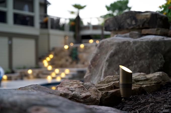 Brass Landscape Spotlights by GLE - 12 Volt - Outdoor Uplight LED Wired Spot Lights IP65 Waterproof Antique Bronze for Exterior Garden Yard Tree House Without MR16 Bulb (10 Pack)