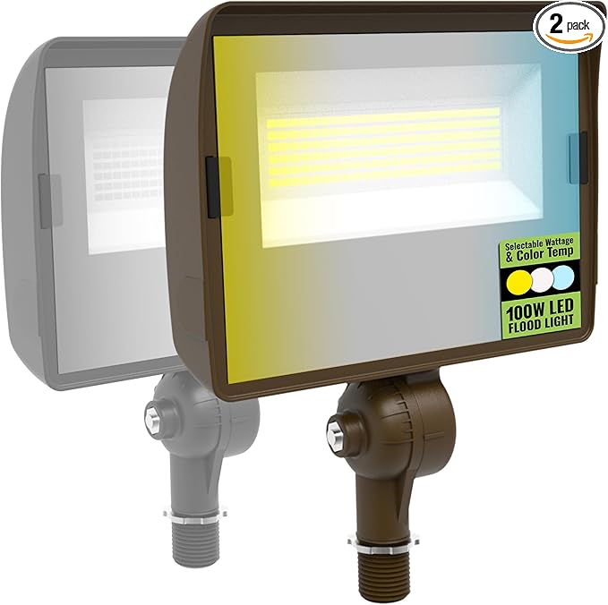 Select LED Flood Light with Photocell 50W/80W/100W Wattage Selectable 13500 Lumen 3000K/4000K/5000K CCT IP65 Waterproof UL Certified Outdoor Security Light for Yard Driveway (Knuckle Mount)