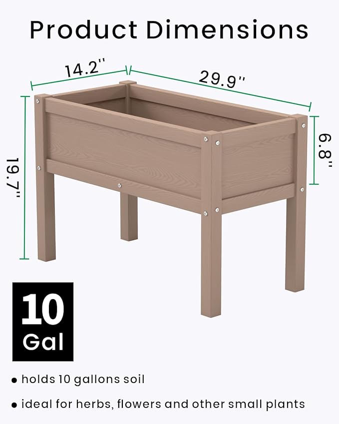 Small HDPE Raised Garden Bed Elevated Planter Box with Legs Outdoor All-Weather Planter Raised Beds for Seeds Herbs Flowers Vegetables (Brown)
