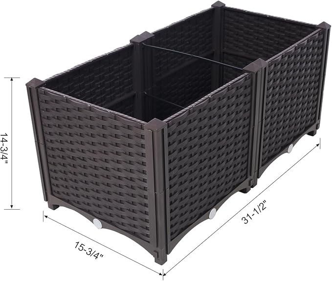 ZeHuoGe Deep Raised Garden Bed Plastic Planter Boxes for Vegetables Flowers Herbs and SucculentsSelf-Watering Planter Box Raised Bed to Grow Flowers Herbs &amp Vegetables (31.5 Inch)