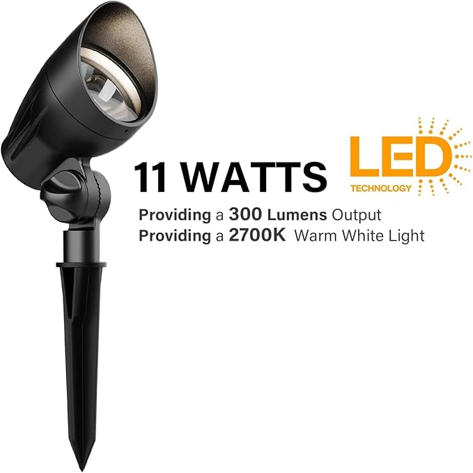 Outdoor Low Voltage Landscape Light Kit 11 Watt 300 Lumen 2700K Warm White LED Spotlights 12 Volt Flood Lights with Connector and Stake (1Pack)