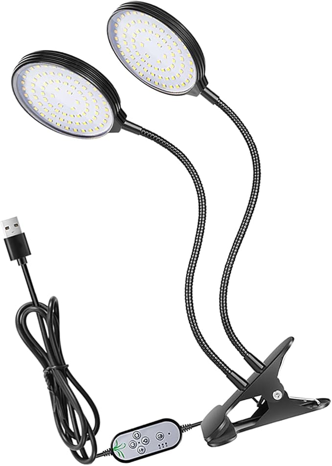 Pssopp Plant Grow Light 5 Dimmable Levels Full Spectrum Height Adjustable Plant Growing Lamp with Timing Function for Indoor Plants (2 Heads)