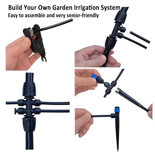 Drip Irrigation System with Water Timer for GardenMain ID 1/2inch 16.5Ft and 1/4inch 96Ft Water Hose Watering System Sufficient Water Pressure Irrigation Dripper Waterflow Evenly Easy DIY