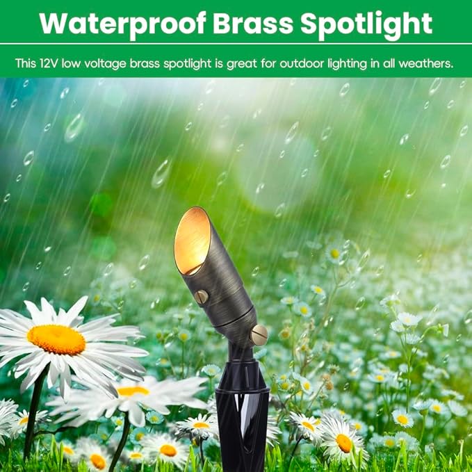 Brass Landscape Light 12V Low Voltage Mini Spotlight Replaceable 3W MR11 LED Bulb Warm White Solid Brass Spot Light Weatherproof Accent Light for Outdoor Garden Yard Lighting 1-Pack