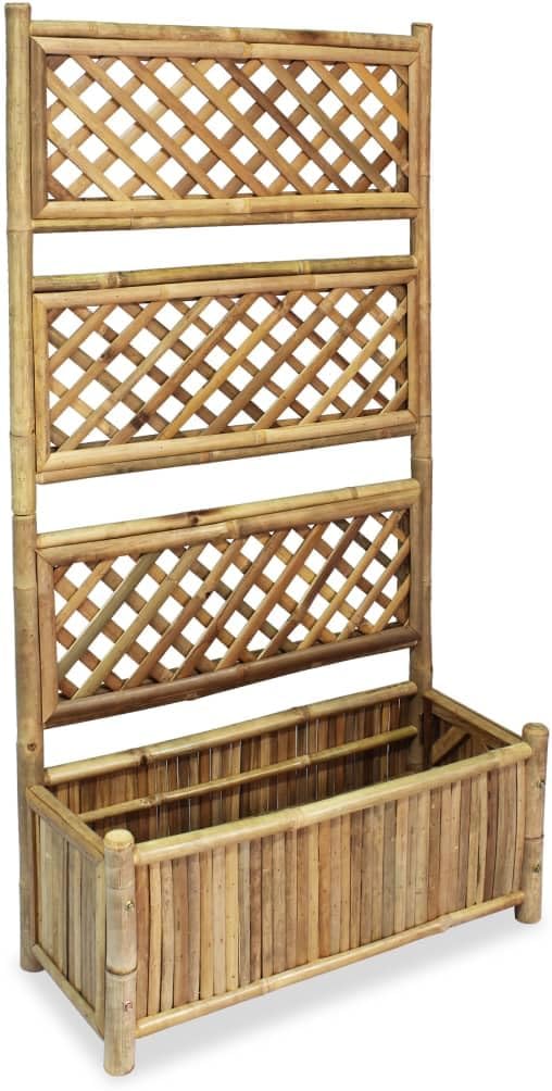 Garden Raised Bed Natural Bamboo Planter with Trellis 27.6 x 11.8 x 53.1 Inches Outdoor Rectangular Raised Garden Bed for Climbing Plants