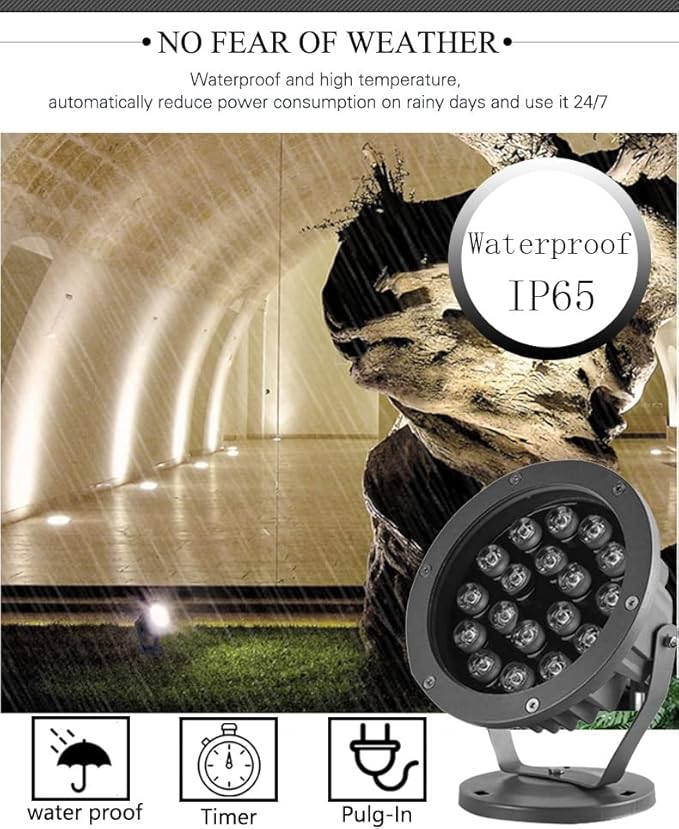Outdoor LED Spotlight Waterproof Bright Outdoor Landscape Automatic Timer Mini Lawn Lamp 18W Graden Lights Lawn Decorative Lamp with Plug Courtyard Flag Light Front Yard Warm White