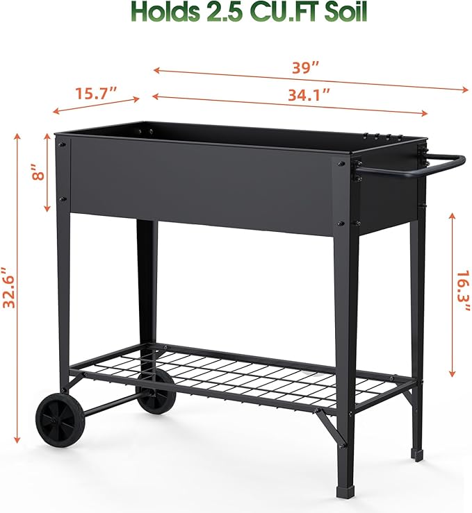 Highpro Raised Garden Bed with Wheels and Legs for Outdoor Use Mobile Elevated Planter Cart for Vegetable Herbs Flowers Potted Plants Black