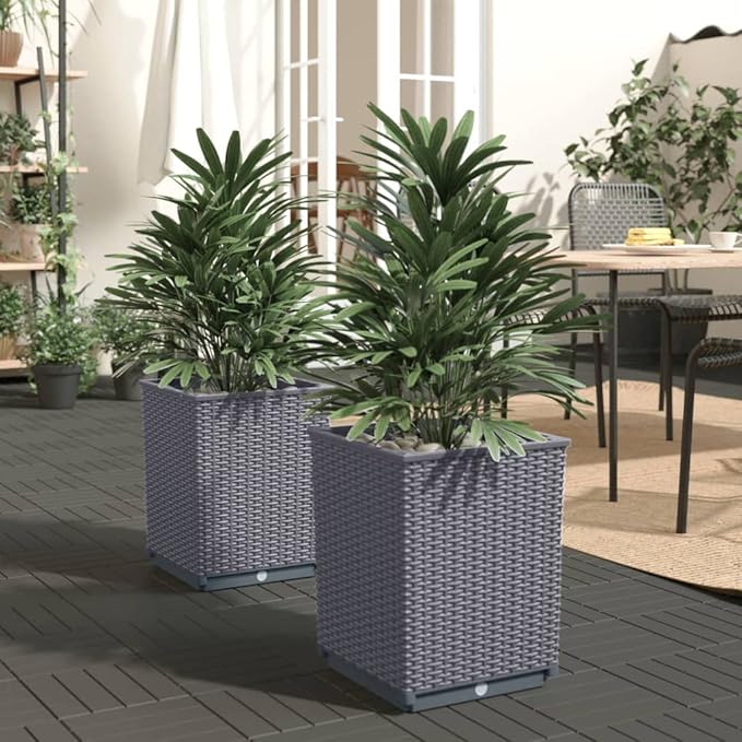 Planters 2 pcsIndustrial Rustic PlantersVegetable PlantersPlant Privacy FenceBackyard Raised BedsHerb Plantersfor PlantingPatioOutdoorYard DecorationDark Gray 11.8x11.8x14.6 Polypropylene
