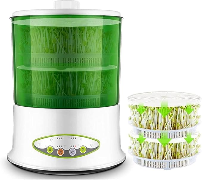 Bean Sprouts Machine Seed Sprouter Intelligent Bean Sprouts Maker Household Seed Grow Cereal Tool Seed Sprouter Kit with 360-Degree Sprinkler for Seed Grow (Size:E)