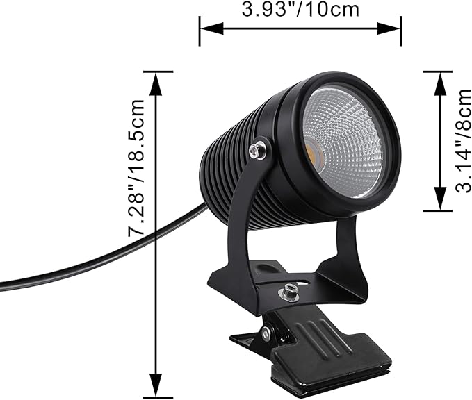 kiven IP65 Waterproof LED Landscape Clamp Accent Uplight Grey Decorative Spotlight Lamp with Plug-in Cord and Timer for Indoor Outdoor Yard Step Statue (10W Yellow Light)