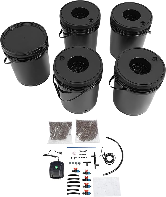 Hydroponics Growing System Kit Hydroponic Bucket System 5.28 Gallon Deep Water Culture Growing Kit with Pump Recirculating Drip Garden System with Air Stone for Indoor/Outdoor Vegetables
