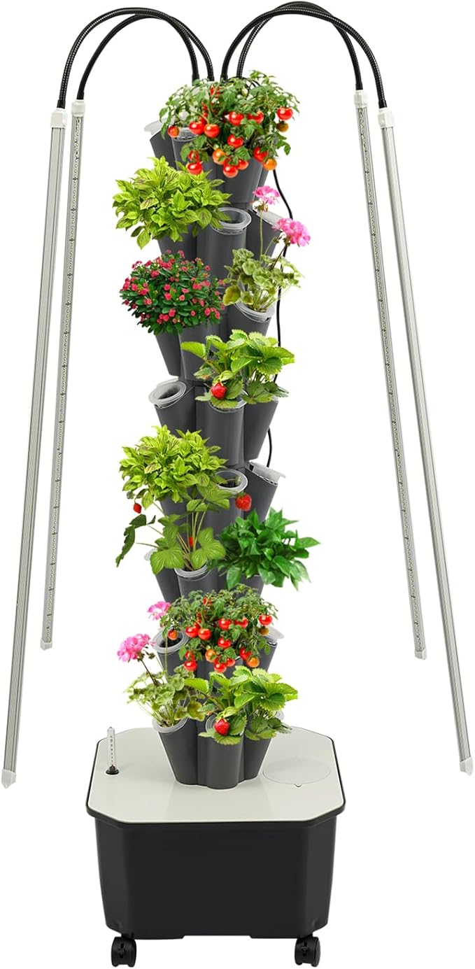 40 Pots Hydroponic Tower Growing System with LED Grow Lights Vertical Planter Tower Smart Tower Garden Hydroponic Herb Garden Planter Indoor Kit (White)