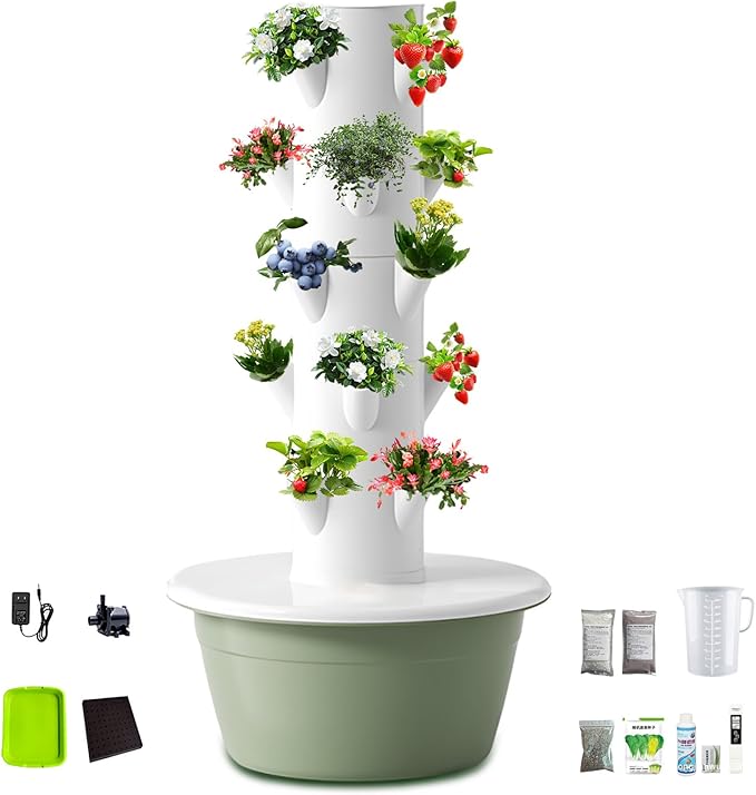 ZAIHW Industrial Hydroponic Tower System – ABS Vertical Planters with Water Circulation &amp Timer Perfect for Balcony/Warehouse Farming5-Layers-Green