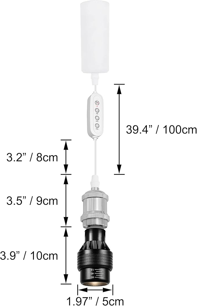 Adjustable Height J-Type Track Light Pendants 24 H Timer 4500K 10W LED Full Spectrum Silver Industrial Porcelain Lamp Holder AUTO Plant Growing Lamp for Kitchen Island Green House