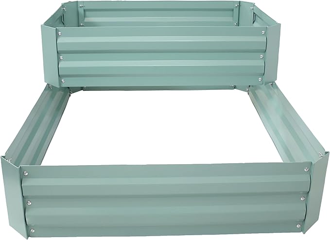 Sunnydaze 2-Tier Galvanized Steel Raised Garden Bed - for Flowers Plants and Vegetables - 94.5-Gal Soil Capacity - Green
