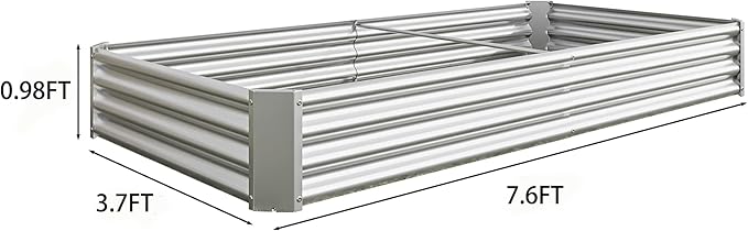Raised Garden Bed Kit - Metal Raised Bed Garden 7.6x3.7x0.98ft for Flower Planters Vegetables Herb (Silver)