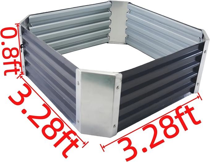3.2ft x 3.2ft Galvanized Raised Garden Bed Horticultural Planting Box Metal Planter Boxes Outdoor Suitable for Plants Flowers Vegetables Herbs Fruits Dark Grey
