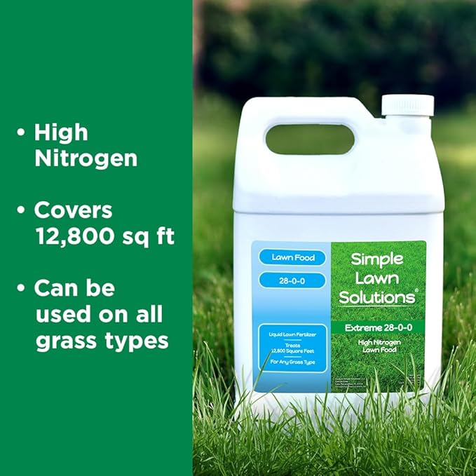 Maximum Green &amp Growth Fertilizer High Nitrogen 28-0-0 Lawn Food Liquid Fertilizer- Spring &amp Summer- Any Grass Type- Simple Lawn Solutions - Concentrated Quick &amp Slow Release Blend (1 Gall