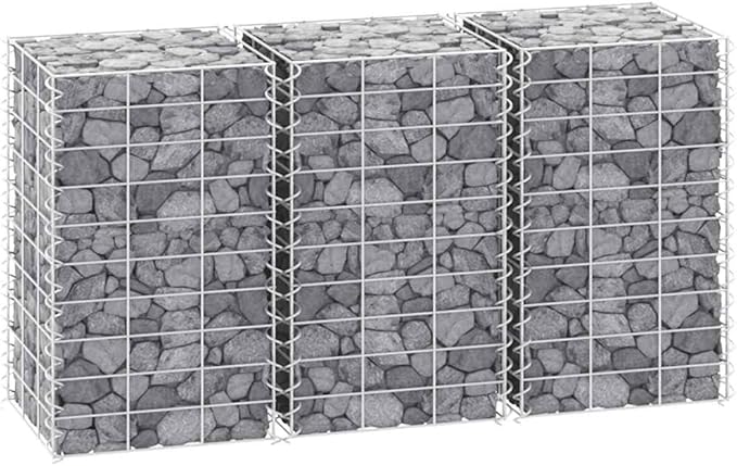 Gabion Raised Bed Set 3-Pack Silver Iron Square Planter Box 11.8x11.8x19.7 Rustic Outdoor Garden Planter for Herb Tomato Flower Patio or Balcony Assembly in Minutes