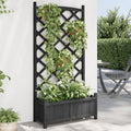 Black Matte Fir-Wood Trellis Planter 59.1 Tall Raised Garden Bed with Drainage Holes for Patio Balcony Outdoor Indoor Climbing Plants Large Rectangular Container