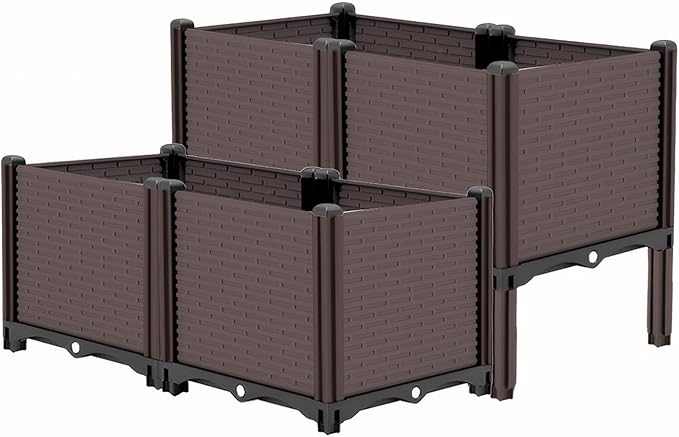31.5 W x31.5 L x19.6 H Raised Garden Beds Outdoor 440lb Capacity Polypropylene Planter Boxes Outdoor for Vegetables Flowers Herbs Garden Box with Drain Outlet Heat and Frost Resistance