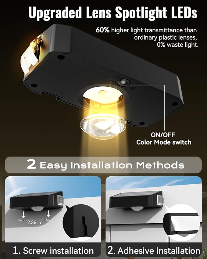Solar Fence Lights Outdoor with 3-Way Lensed Lighting Fence Light Solar Powered 12 Mode RGB Color Changing Warm/Cool White IP65 Waterproof for Deck Wall Patio Backyard Outside(12 Pack)