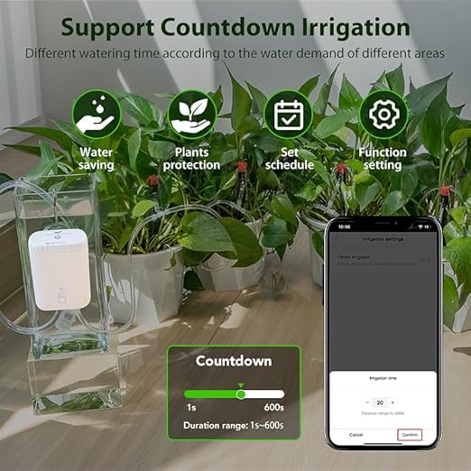 Indoor/Outdoor Automatic Plant Watering System - GreenVation 2.4GHz WiFi Sprinkler Timer Self-Watering Device a Smart Automatic Drip Irrigation Kit Suitable for Potted Plants