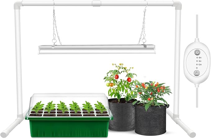 Wolezek Grow Lights for Seed Starting with 6/9/12H Timer 2ft T5 144 LEDs Full Spectrum Grow Light Seedling with Stand for Indoor Plants 32W High Output Seed Starter Light Kit Height Adjustable