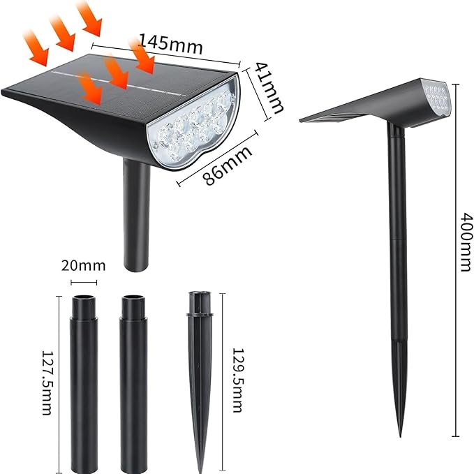 Solar Spot Lights Outdoor - Landscape Lights IP65 Waterproof Single Crystal Solar Landscape Spotlight6500K Adjustable Outdoor LightingSuitable For GardenCourtyardsLanesand Walkways(Warm whi
