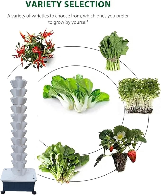 Vertical Hydroponic TowerSoilless Hydroponic Planting Columns TowerVertical Tower PlantersHydroponics Growing Towerfor Indoor/Outdoor White-12-layer