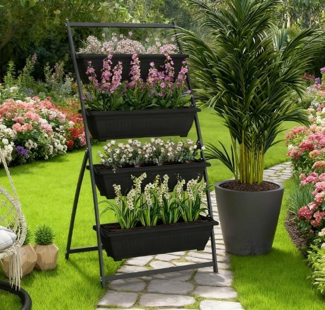 Outdoor Plant Stand Grow Container for Vegetable Flowers4 Tier Vertical Raised Garden Planter with 4 Boxes