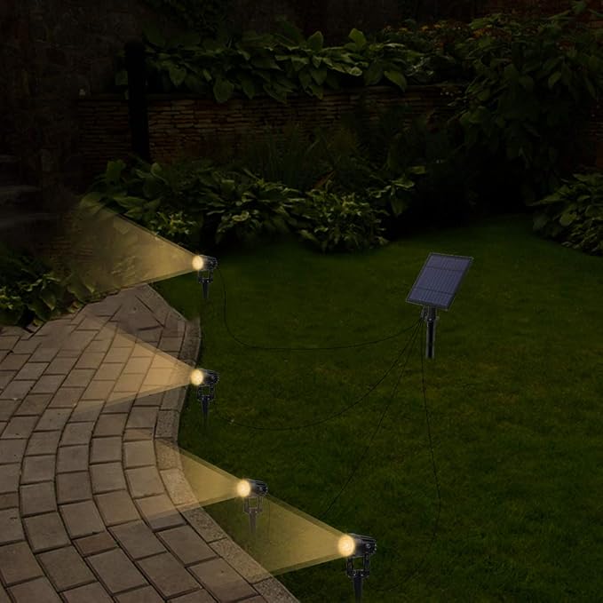 T-SUN Solar Spotlights Waterproof Auto Turn ON/Off Solar Lights with 1 &amp 4 Headlights for Garden Yard Driveway Pool Area (Warm White-3000K)