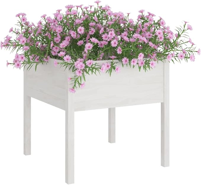Wooden Garden Planter Box Stand with Legs Outdoor Raised Garden Bed Garden Yard Wood Box for Vegetables Flowers Herbs White 27.6x27.6x27.6 Solid Wood Pine
