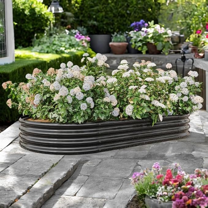 Metal Raised Garden Bed Large Planter Boxes Outdoor for Flowers and Vegetables Raised Flower Bed with Open Base for Better Drainage Durable Raised Beds for Gardening (Black2)