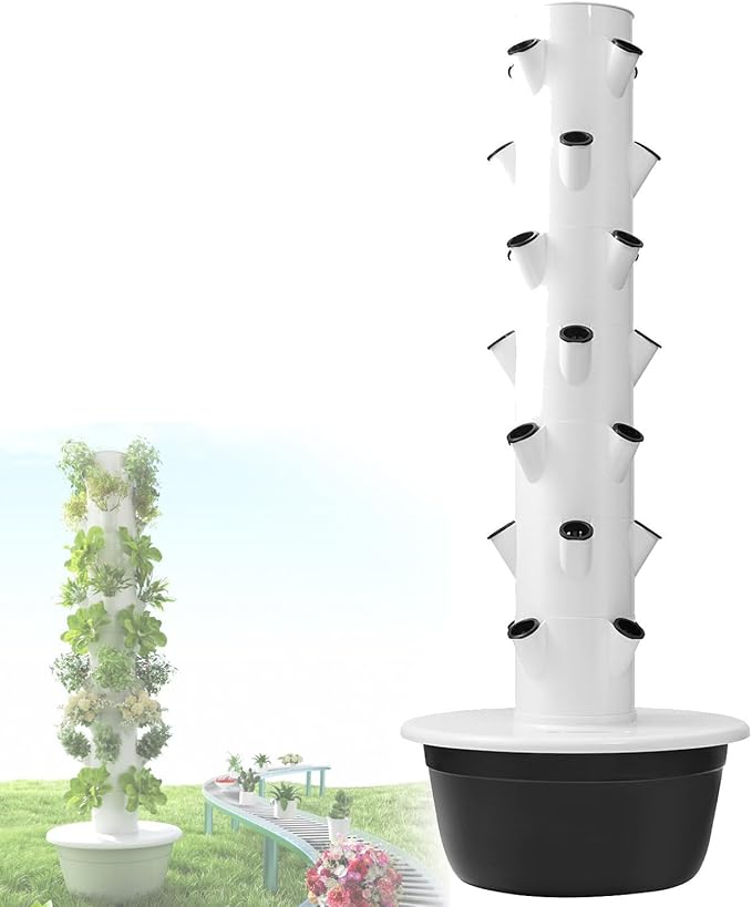 Soilless Cultivation Vertical Hydroponic Garden TowerAuto Water Circulate Vertical Growing TowerHydroponic Towerfor Indoor/Outdoor Hydroponics Growing Tower Black-5layers