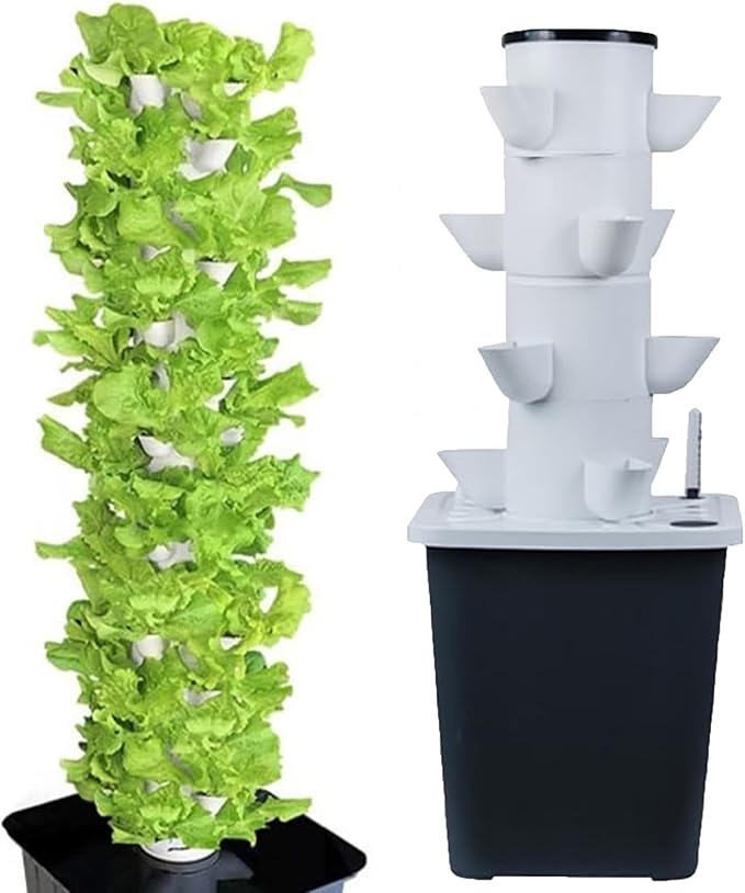 Hydroponic Tower Set DIY Hydroponic Farm Tower Hydroponic Planting System Herb and Vegetable Smart Home Indoor Gardening System(20 Holes)