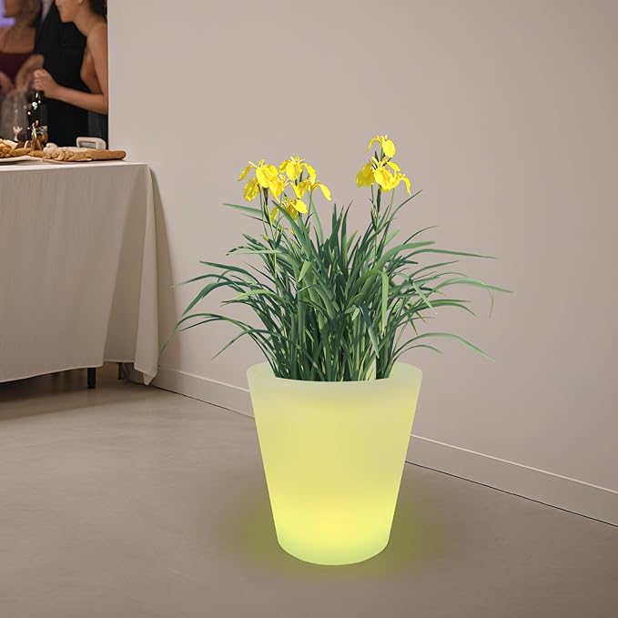 LED Planter Pot Light with Remote Bucket Shape 16 Color Changing Dimmable Flower Pot Rechargeable IP65 Waterproof for Indoor Outdoor White