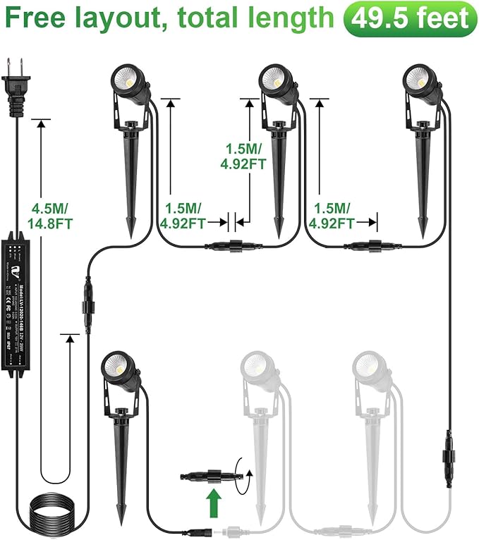 Outdoor Landscape Lights 4 Pack+2 Pack Extendable Landscape Lights