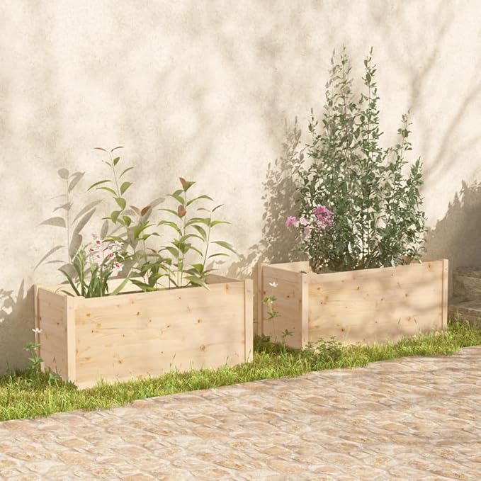 2pcs Wooden Garden Planter Box Outdoor Raised Garden Bed Garden Yard Wood Box for Vegetables Flowers Herbs and Succulents 39.4x19.7x19.7 Solid Wood Pine