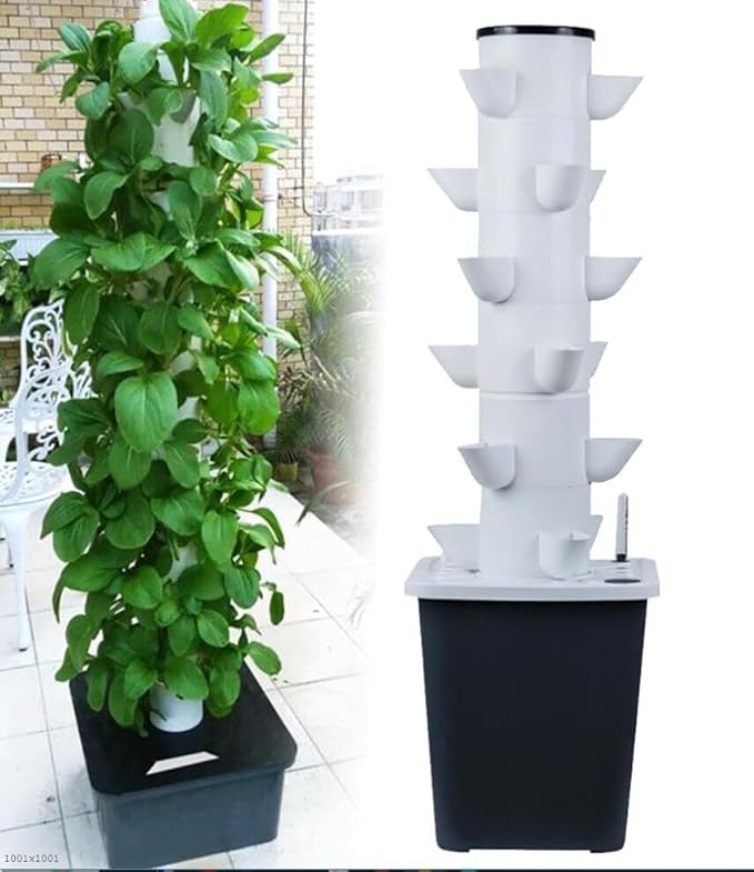 30 Pods Hydroponics Tower Garden Hydroponic Growing System Aeroponics Growing Kit for Herbs Fruits and Vegetables with Hydrating Pump Adapter Net Pots Timer for Herbs Fruits and Vegetables