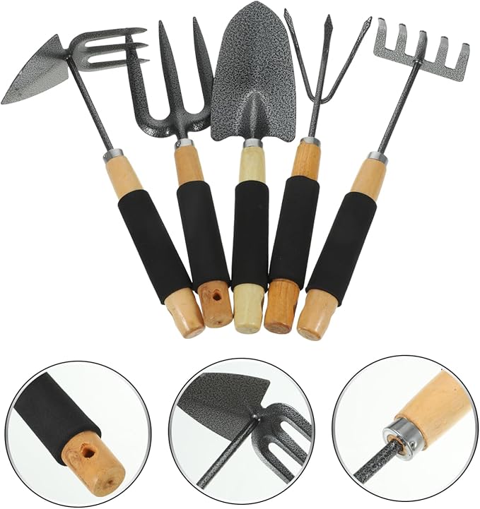 Totority 5pcs Heavy Duty Gardening Tool Set Garden Trowel Hand Rake Leaf Scoop Plant Shovel for Lawn and Garden