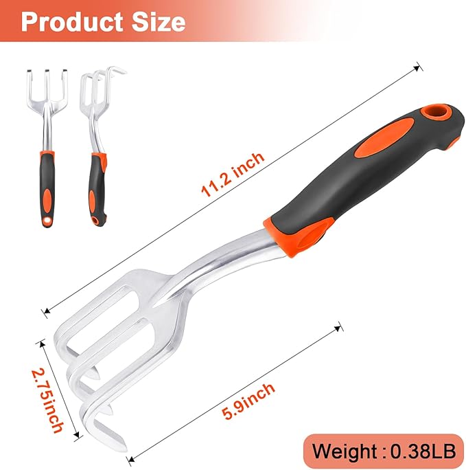 Hand Rake Garden Tool Heavy Duty Hand Cultivators for Gardening + Garden Tools Set 8 Piece Gardening Tools Set