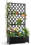 IDEALHOUSE Metal Planter Box with Trellis 72x35x15.7 Galvanized Raised Garden Bed on Wheels with Drainage Holes Outdoor Planter for Climbing Plants Vines &amp Privacy Screen Diamond Lattice