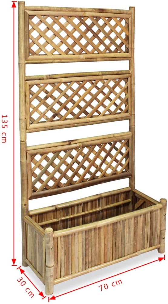 Garden Raised Bed Natural Bamboo Planter with Trellis 27.6 x 11.8 x 53.1 Inches Outdoor Rectangular Raised Garden Bed for Climbing Plants
